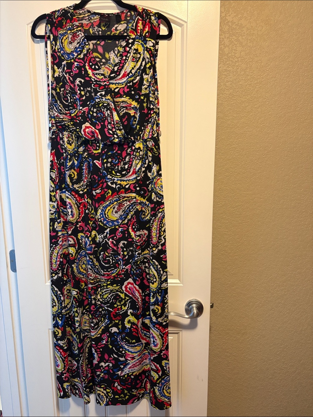 Rafaella Black Paisley Maxi Dress with Pink, Yellow & Blue Accents